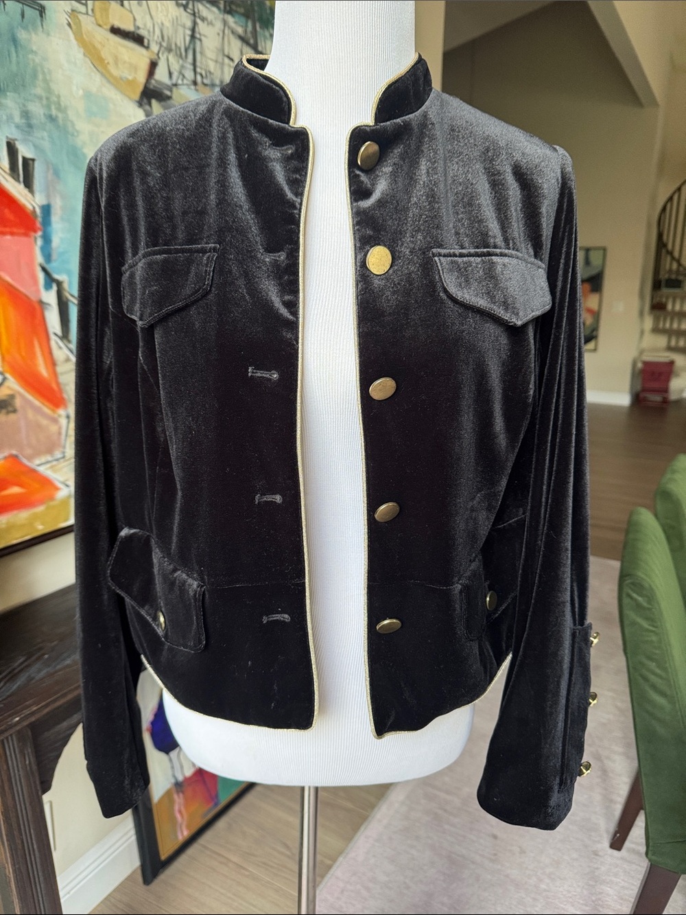 Who What Wear Black Velvet Military-Inspired Jacket with Gold Buttons